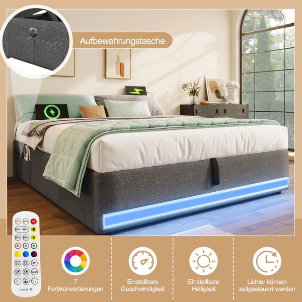 REDOM Polsterbett mit LED und USB/Typ-C günstig online kaufen