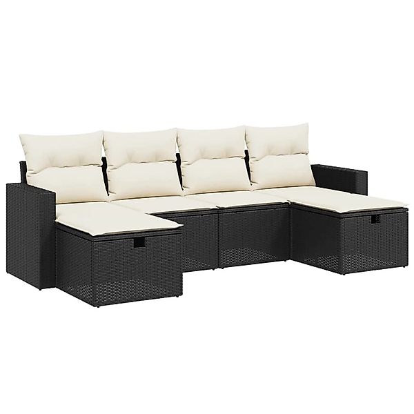 vidaXL 6-tlg Garten-Sofagarnitur mit Kissen Schwarz Poly Rattan Modell 138 günstig online kaufen