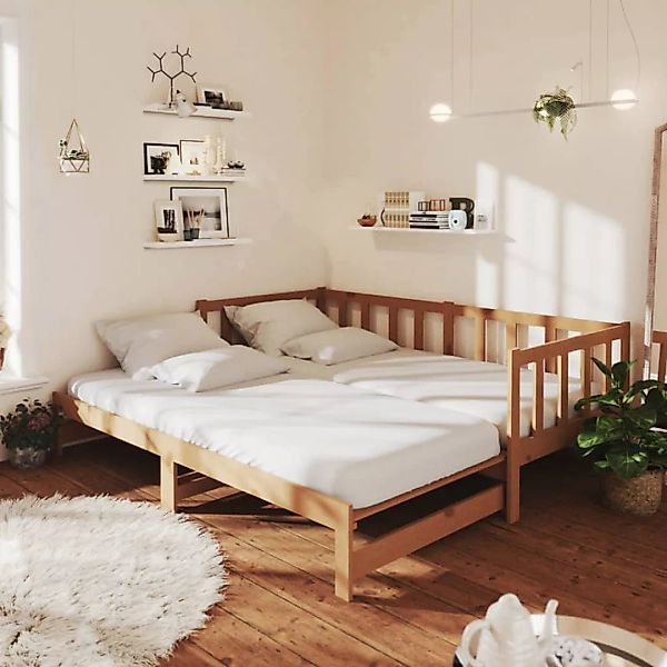 Tagesbett Ausziehbar Honigbraun Kiefer Massivholz 2x(90x200) Cm günstig online kaufen