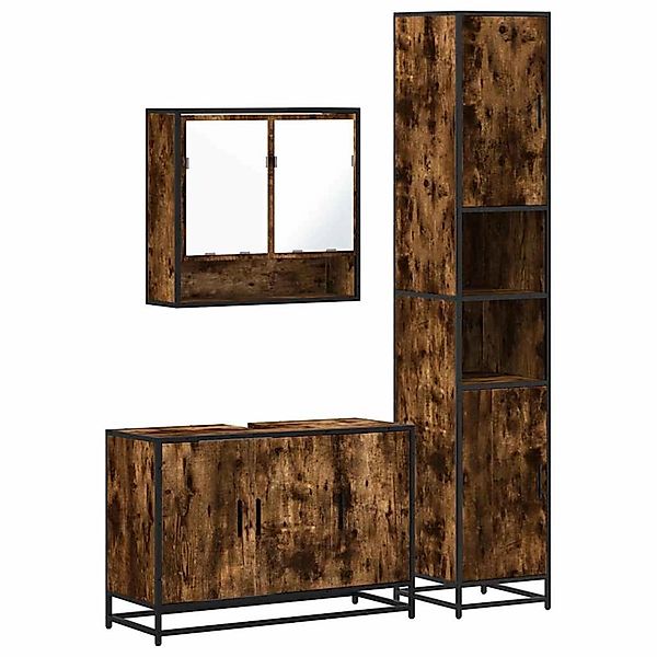 vidaXL 3-Tlg Badmöbel-Set Räuchereiche Holzwerkstoff 3301102 günstig online kaufen
