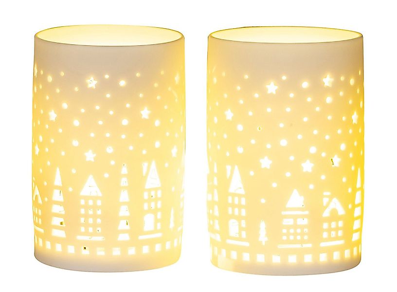 Levandeo® LED Dekoobjekt, 2er Set LED Dekoleuchte Weiß H13cm Porzellan Weih günstig online kaufen