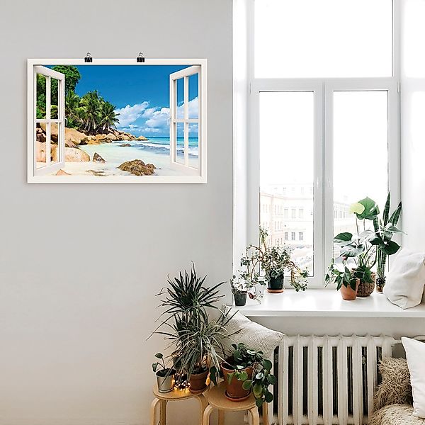 Artland Wandbild »Küste mit Palmen durchs Fenster«, Karibikbilder, (1 St.), günstig online kaufen
