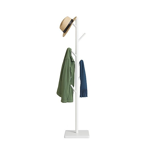 relaxdays Garderobenständer Bambus 8 Hake, Weiß günstig online kaufen