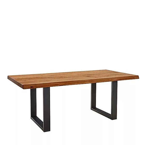 Tisch U-Gestell aus Zerreiche Massivholz & Metall Baumkante günstig online kaufen
