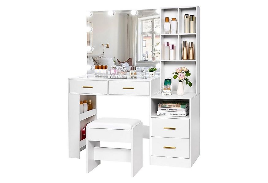 BEWISHOME Schminktisch mit Spiegel und Hocker, vier Schubladen, LED-Beleuch günstig online kaufen