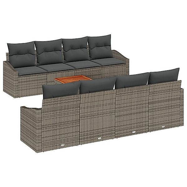vidaXL Loungesofa 9-teiliges Garten Sofa Set mit Kissen in Grau aus Poly Ra günstig online kaufen