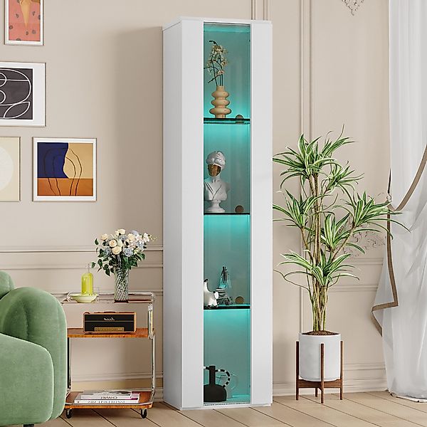 Merax Vitrine Glasvitrine mit LED-Beleuchtung inkl.Fernbedienung günstig online kaufen