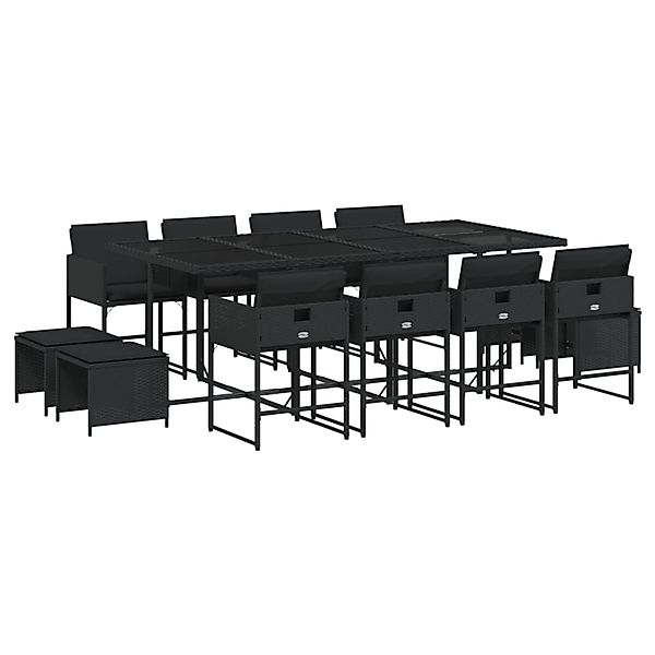 vidaXL 13-Tlg Garten-Essgruppe mit Kissen Schwarz Poly Rattan 3211339 günstig online kaufen