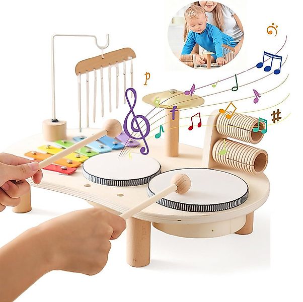 CLTYQ Spielzeug-Musikinstrument 7 In 1 Holz Montessori Kinder Schlagzeugset günstig online kaufen