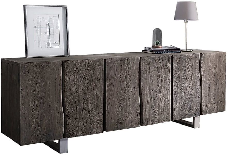 DELIFE Sideboard Live-Edge, Akazie Platin 220 cm 6 Türen Massivholz Baumkan günstig online kaufen