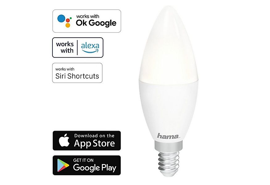 Hama Smarte LED-Leuchte WLAN LED-Lampe E14 5,5W 40W Kerze Dimmbar, Hohe Kom günstig online kaufen