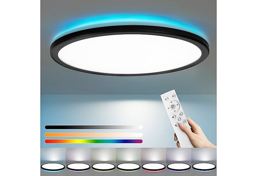 ZMH LED Deckenleuchte Whonzimmer mit RGB Hintergrundlampe Panel Rund/Quadra günstig online kaufen