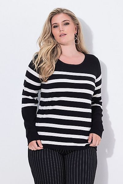 Ulla Popken Strickpullover Pullover Streifen Ziersteine Rundhals Langarm günstig online kaufen