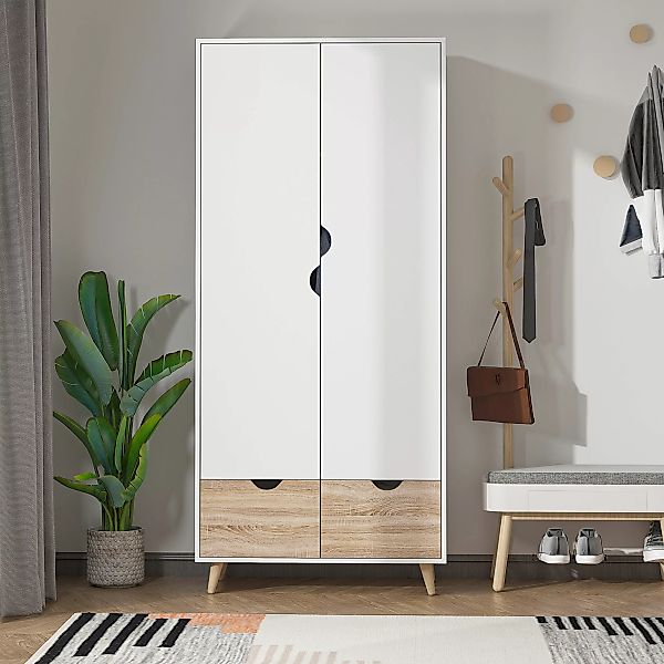 HOMCOM Kleiderschrank Garderobe mit Stange & Schublade 80x40x180 cm in Weiß günstig online kaufen