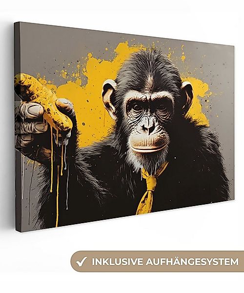 OneMillionCanvasses® Leinwandbild Affe - Schimpanse - Banane - Gelb - Tiere günstig online kaufen