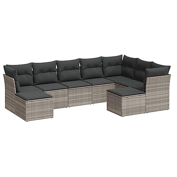 vidaXL 9-Tlg Garten-Sofagarnitur mit Kissen Hellgrau Poly Rattan 3218572 günstig online kaufen