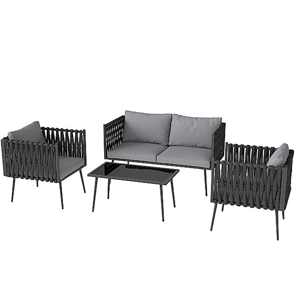 Outsunny Gartenmöbel Set 4 Personen wetterfest Balkonmöbel-Set mit 2er Sofa günstig online kaufen