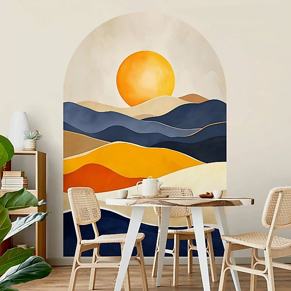 Rundbogen Tapete Minimalistische Boho Landschaft Orange Dunkelblau günstig online kaufen