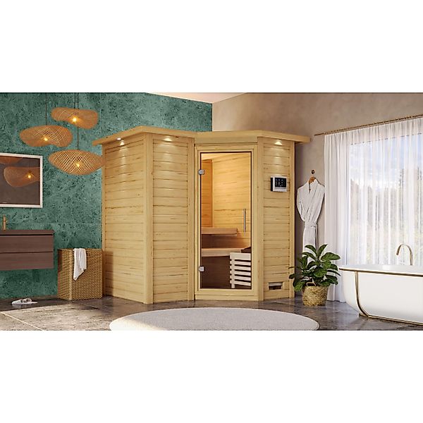 Woodfeeling Sauna Steena 1, Bio-Ofen, externe Steuerung Easy, Glastür, LED- günstig online kaufen