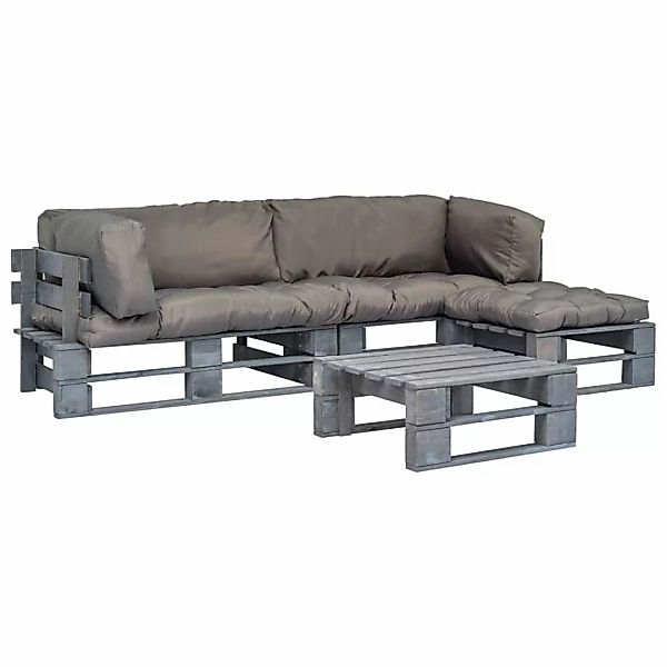 4-tlg. Garten-lounge-set Paletten Graue Auflagen Holz günstig online kaufen