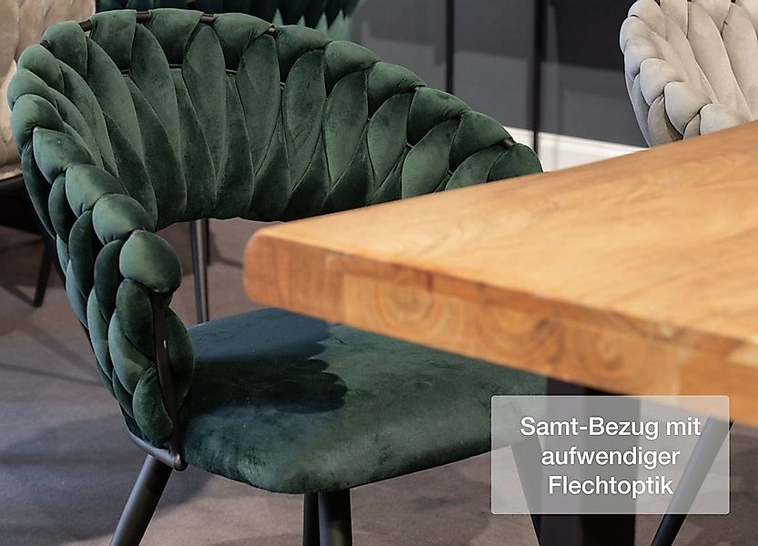 LC Home Esszimmerstuhl »Nancy« Flechtoptik Samt Armlehnstuhl Designerstuhl günstig online kaufen
