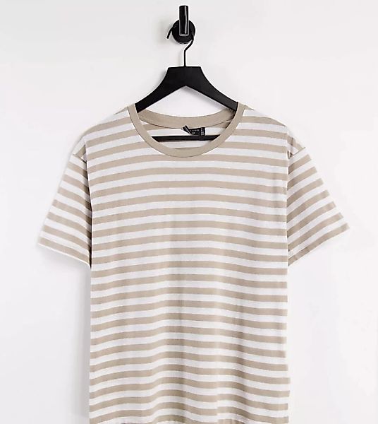 ASOS DESIGN Curve – T-Shirt in Braun und Weiß gestreift-Mehrfarbig günstig online kaufen