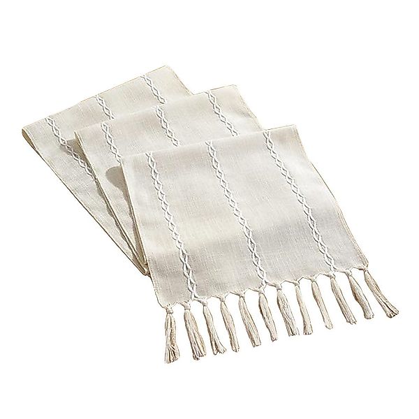 NUODWELL Tischläufer Boho Creme Landhausstil Quasten günstig online kaufen