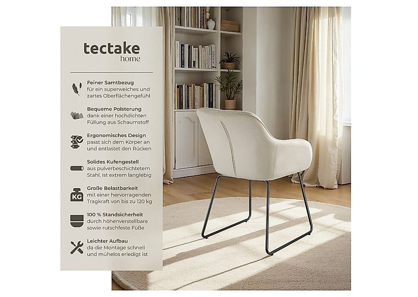 tectake Esszimmerstuhl Küchenstuhl Jeane, Samtoptik, Kufengestell (Set, 1 S günstig online kaufen