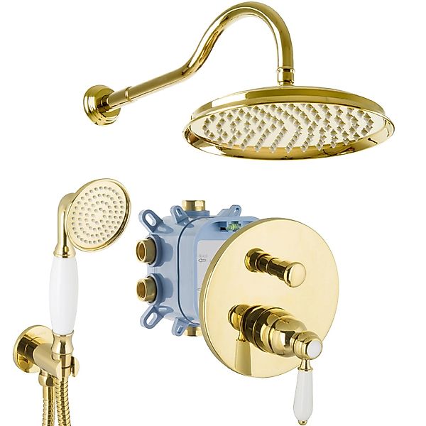 PaulGurkes Duschsystem Unterputz Gold Einhandmischer Nostalgie Retro Landha günstig online kaufen