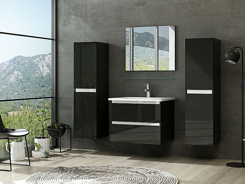 Homeline Badmöbel-Set Bad Möbel Set, Hochglanz, Eiche schwarz und weiß Soft günstig online kaufen