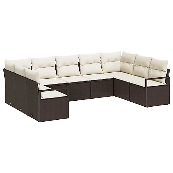 vidaXL Gartensofa-set mit Kissen 9-Tlg Braun und Weiß Poly-Rattan 3355207 günstig online kaufen