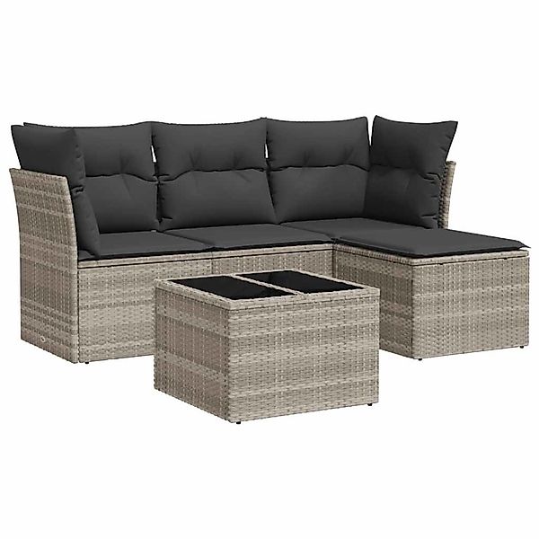 vidaXL 5-Tlg Garten-Sofagarnitur mit Kissen Hellgrau Poly Rattan 3249391 günstig online kaufen