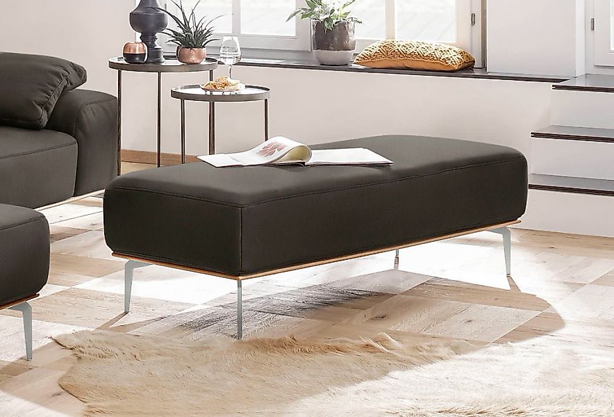 W.SCHILLIG Polsterhocker mit elegantem Holzsockel, Füße in Chrom glänzend, günstig online kaufen