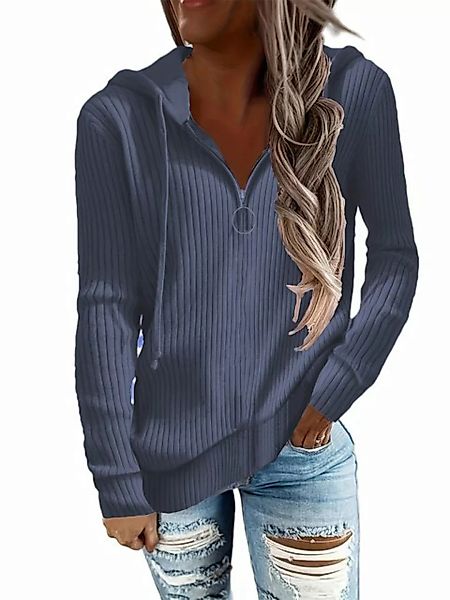 FIDDY Longshirt Lässiger, einfarbiger Pullover mit lockerem Reißverschluss günstig online kaufen