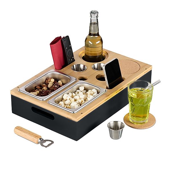 relaxdays Tabletttisch Couchbar mit Zubehör, Schwarz günstig online kaufen