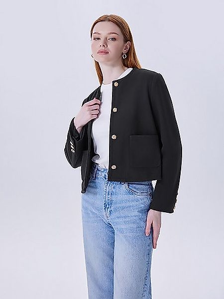 LAPA PLUS Jackenblazer Kurzer Damenblazer, schwarze Tweedjacke mit Rundhals günstig online kaufen