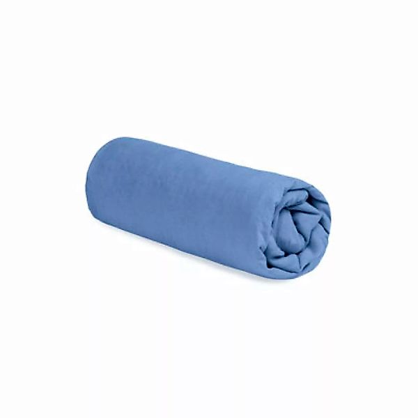 Spannbetttuch 140 x 200 cm  textil blau / Gewaschenes Leinen (zerknittertes günstig online kaufen