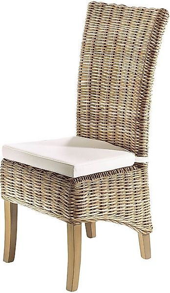 Kobolo Rattanstuhl NEWPORT Stuhl Hochlehner Rattan grau mit Kissen (kubu gr günstig online kaufen