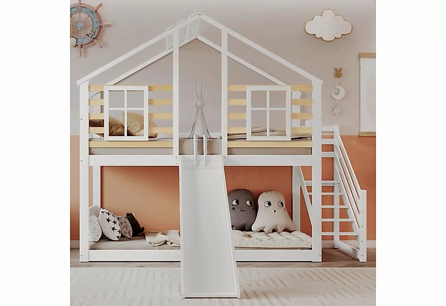 Celya Kinderbett Etagenbett mit Treppe und Gitter, Kinderbett 90x200cm, mit günstig online kaufen