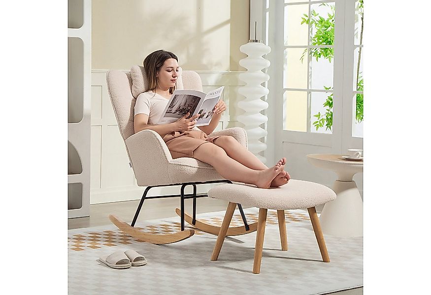 HOMCOM Schaukelsessel Gepolstert Schwingsessel mit Kissen, Fleece-Bezug, ho günstig online kaufen