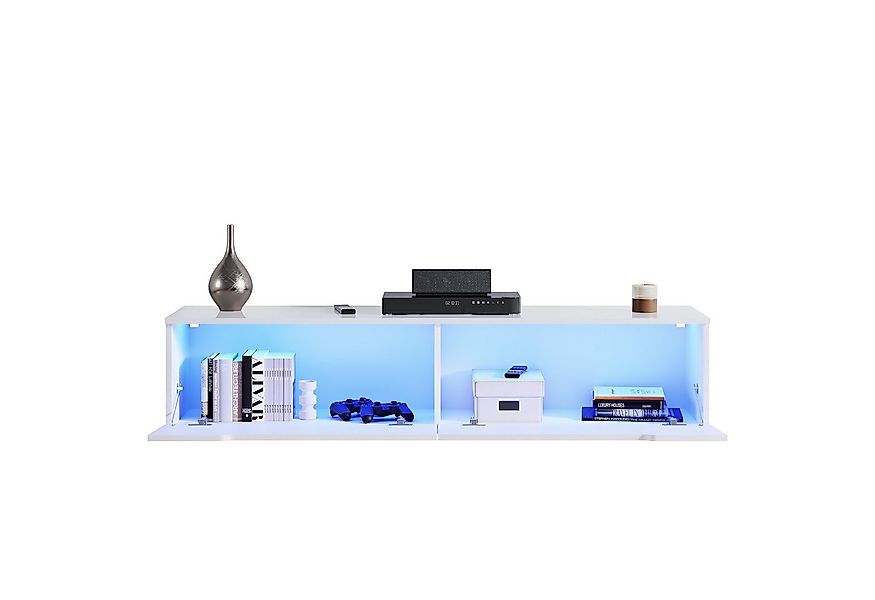 SONNI Sideboard TV Lowboard 140x35x30cm Weiß/Swarz mit LED-Beleuchtung, TV günstig online kaufen