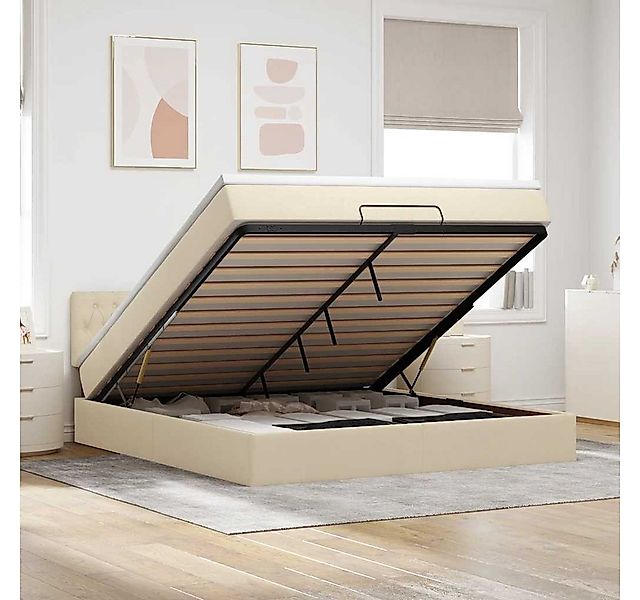 vidaXL Bett, Ottomane Bett mit Matratze & LEDs Creme 180x200 cm Stoff günstig online kaufen