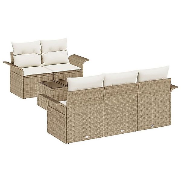 vidaXL Loungesofa 6-teiliges Garten Sofa Set mit Kissen Beige Poly-Rattan, günstig online kaufen