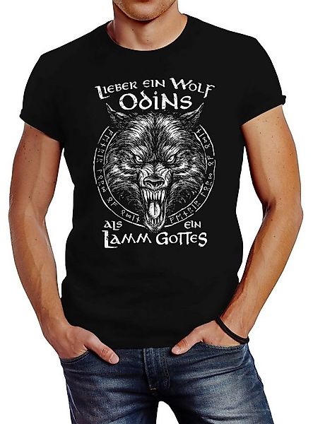 Neverless Print-Shirt Herren T-Shirt Spruch Lieber ein Wolf Odins als ein L günstig online kaufen
