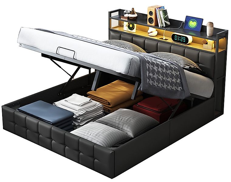 FUROKOY Polsterbett Doppelbett Stauraumbett Hydraulisch anhebbarer günstig online kaufen