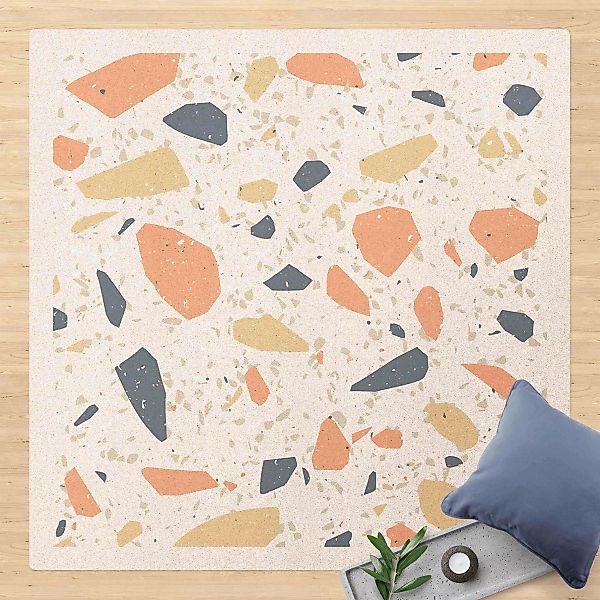 Kork-Teppich Detailliertes Terrazzo Muster Siena mit Rahmen günstig online kaufen