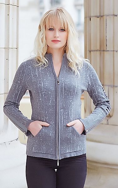 Passioni Cardigan mit hohem Kragen und Reißverschluss in Grau günstig online kaufen