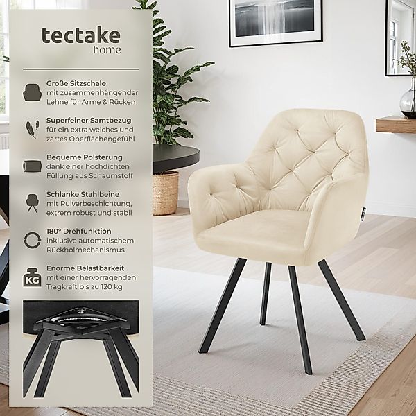 tectake Esszimmerstuhl Drehbarer Samt-Armlehnstuhl Lucia, gepolstert günstig online kaufen