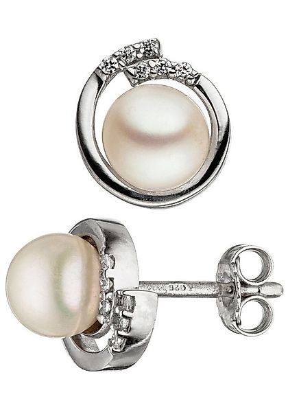 JOBO Perlenohrringe, 925 Silber mit Süßwasser-Zuchtperlen und 12 Zirkonia günstig online kaufen