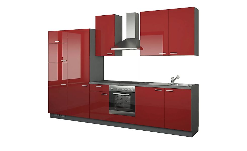 Küchenzeile mit Elektrogeräten - rot - 340 cm - Küchen > Küchenblöcke mit E günstig online kaufen